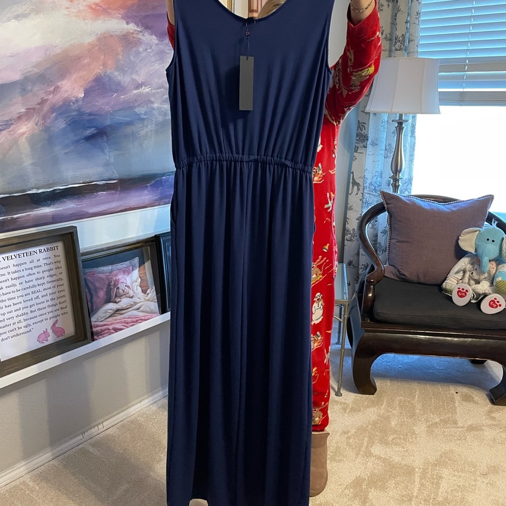 NWT C Wonder navy blue wide leg jumpsuit with pockets size Large